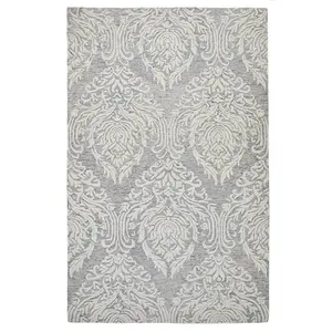 Handmade Modern Easy to Clean Floral Grey Ivory Wool Rug for Living Room & Bedroom-160cm X 230cm