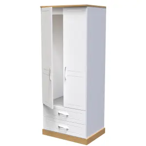 Whitby 2 Door 2 Drawer Wardrobe with Shelf & Hanging Rail in White Ash & Oak (Ready Assembled)