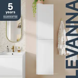 GoodHome Levanna Tall deep Matt White Double Bathroom Column cabinet (H)160cm (W)40cm