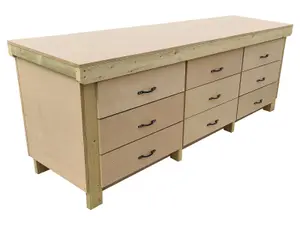 Wooden MDF top workbench, tool cabinet with drawers (V.2) (H-90cm, D-70cm, L-240cm)