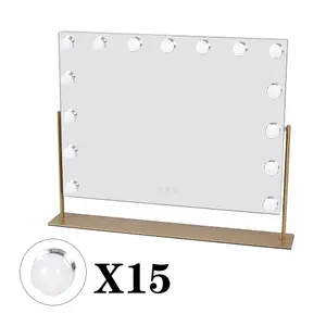 Hollywood Rotatable Vanity Makeup Mirror with 15 LED Bulbs Dimmable Touch Control 65x50cm