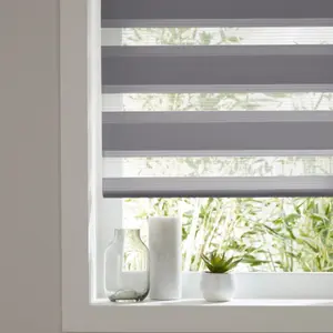 Elin Corded Dark grey Striped Day & night Roller Blind (W)120cm (L)180cm