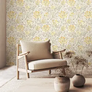 Hoopla Walls Honeysuckle Leaf Trail Warm Grey Smooth Matt Wallpaper