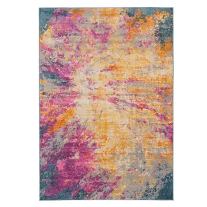 Vibrant Yellow Pink Multicoloured Abstract Burst Area Rug 160x230cm