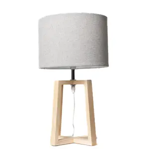 Natural Wooden Table Lamp with Linen Look Shade Criss Cross Legs