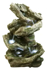 Primrose Rocky River Stone Effect Cascading Garden Patio Water Feature Fountain with LED Lights for Indoor & Outdoor Use H103cm