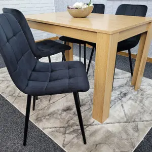 Dining Table and 4 Chairs Oak Effect Wood 4 Black Velvet Chairs Dining Room