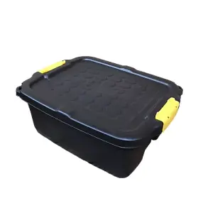 24L Heavy Duty Storage Box Sturdy, Lockable, Stackable and Nestable Design Storage Chest with Clips in Black