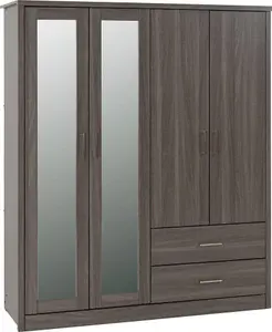 Lisbon 4 Door Mirrored Wardrobe in Black Wood Grain Finish