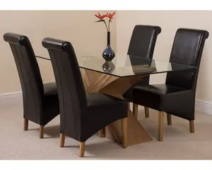 Valencia 160 cm x 90 cm Glass Dining Table and 4 Chairs Dining Set with Montana Black Leather Chairs