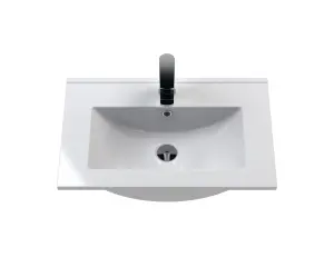 Retro 2 Door Floor Standing Vanity Unit with Minimalist 1 Tap Hole Ceramic Basin - 600mm - Satin Grey - Balterley