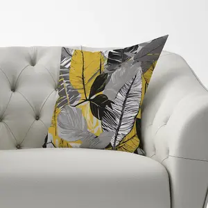 Grey Yellow Floral Leaves Cushions 60cm x 60cm