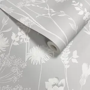 Catherine Lansfield Grey Floral Pearl effect Embossed Wallpaper