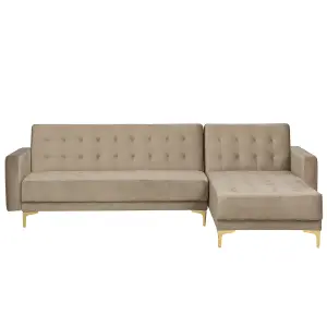 Corner Sofa ABERDEEN Sand Beige Velvet Left Hand