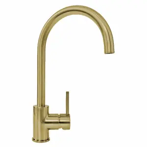 Astini Echo Brushed Stainless Steel Gold Single Lever Kitchen Sink Mixer Tap