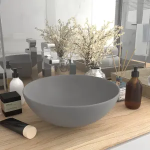 Berkfield Bathroom Sink Ceramic Light Grey Round