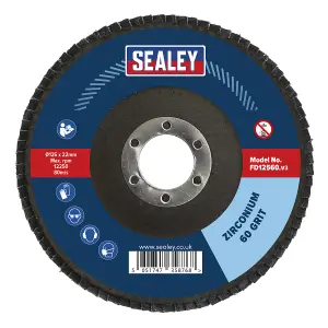 Sealey Flap Disc Zirconium 125mm 22mm Bore 60 Grit Abrasive Flaps FD12560