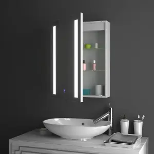 Touch Sensor Wall Bathroom Mirror Cabinet LED Lighting with Shaver Socket 700 x 500 mm