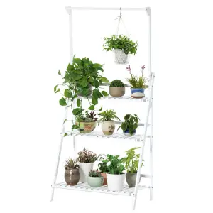 3 Tier  White Foldable Wooden Hanging Plant Stand Shelves Flower Pot Display Shelf Adjustable Height 144CM