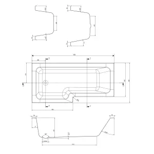 Novela Right Hand Super Strong L-Shape Shower Bath - 1700x820mm with Grey Wood Panel