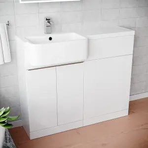 Nes Home 1000mm Left Hand Freestanding White Cabinet with Basin & WC Unit