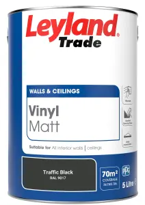 Leyland Trade Vinyl Matt Walls & Ceilings Emulsion Paint Traffic Black (RAL 9017) 5L