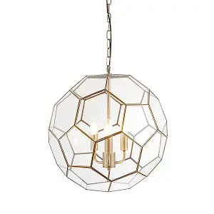 Luminosa Miele 3 Light Spherical Pendant Antique Brass, Glass, E14