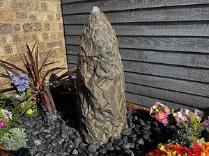 Sandstone Monolith Water Feature - Mains Powered - Natural Stone - L30 x W30 x H60 cm - Black