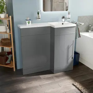 Nes Home Grey Basin Sink Vanity Unit Furniture Cabinet Right Hand 900mm