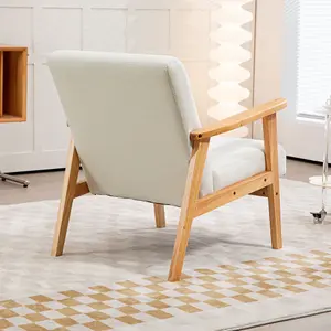 HOMCOM Modern Fabric Accent Chair w/ Rubber Wood Legs Padded Cushion Cream