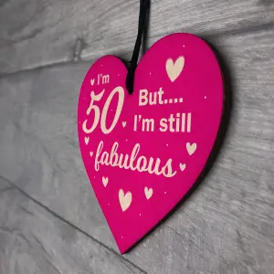 Red Ocean 50 And Fabulous Funny 50th Birthday Gifts For Women Female Her Mum Nan Best Friend Wood Heart 50th Birthday Decorarions