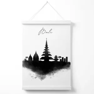 Bali Watercolour Skyline City Poster with Hanger / 33cm / White