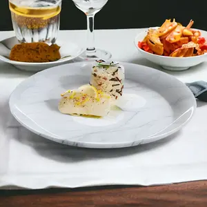 URBNLIVING 2cm Height Set of 6 Opal Glass Marble Grey Dessert Plate