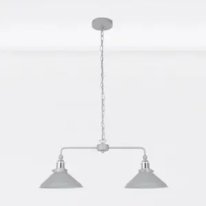 First Choice Lighting Set of 2 Maxwell Flint Grey Chrome 2 Light Bar Ceiling Pendant Lights