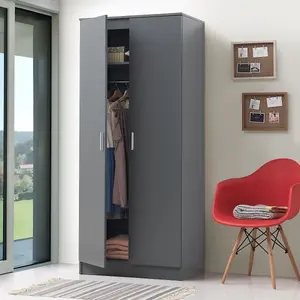 2 Door Double Wardrobe In Dark Grey