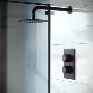 Nes Home Concealed Thermostatic Overhead 200mm Rainfall Shower Mixer Matte Black