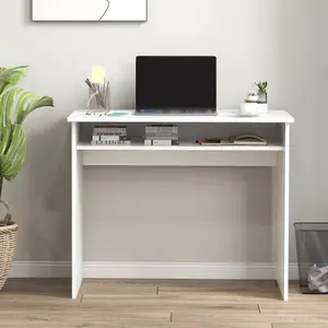 HOMCOM Computer Desk Writing Table Study Workstation Storage White Wood Grain