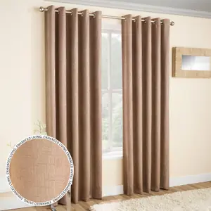 Enhanced Living Vogue Latte Natural 46 x 54 inch (117x137cm) Pair of Eyelet Thermal Noise reducing Dim Out Curtains