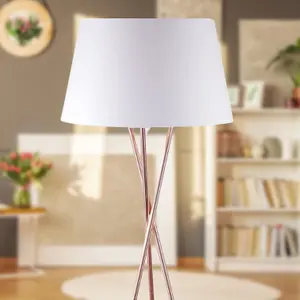 First Choice Lighting Pair Copper Tripod Floor Lamp with White Fabric Shade