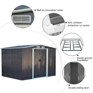 8 X 6 ft Charcoal Black Apex Metal Shed Garden Storage Shed with Base