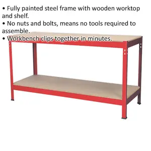 Versatile 1.5m x 0.6m Wooden Workbench with Steel Frame and Storage Shelf