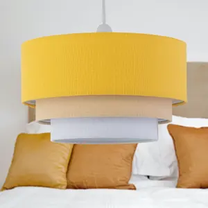 First Choice Lighting Set of 2 Gabi Ochre Ombre Linen 3 Tier Ceiling Light Shades