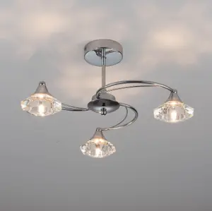 Harper Living Polished Chrome Spiral 3-Light Semi-Flush Ceiling Light