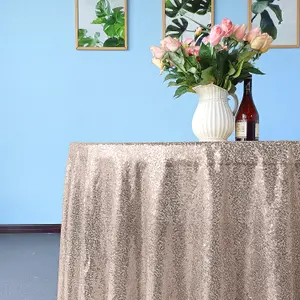 Neel Blue 120 Inch Round Sequin Tablecloth, Rose Gold