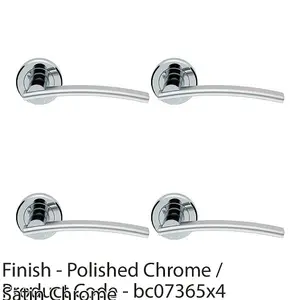 4 PACK - PAIR Arched Slim Bar Door Handle on Round Rose Polished & Satin Chrome