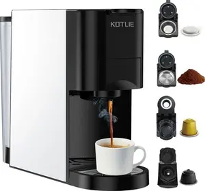 Espresso 4In1 Coffee Machine For Nespresso Original/Dolce Gusto/Ground Capsule And ESE Coffee Pods,19 Bar Automatic Coffee Machines Black(AC-513K)