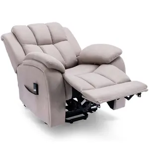 Rise Recliner Chair With Single Motor, Remote Control And Pocket Storage In Leather-Look Pumice Technology Fabric