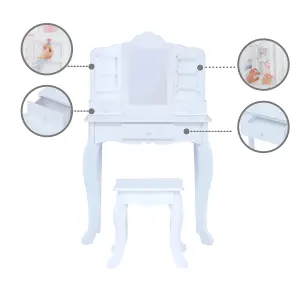 Teamson Kids Dressing Table, Play Vanity Set with Mirror & Stool - White