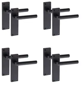 Golden Grace 4 Pair of Victorian Straight T-Bar Handle Latch Door Handles Matt Black with 150mm x 40mm Backplate