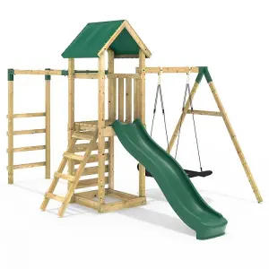 Rebo Adventure Wooden Climbing Frame with Monkey Bar, Swings & Slide - Cook